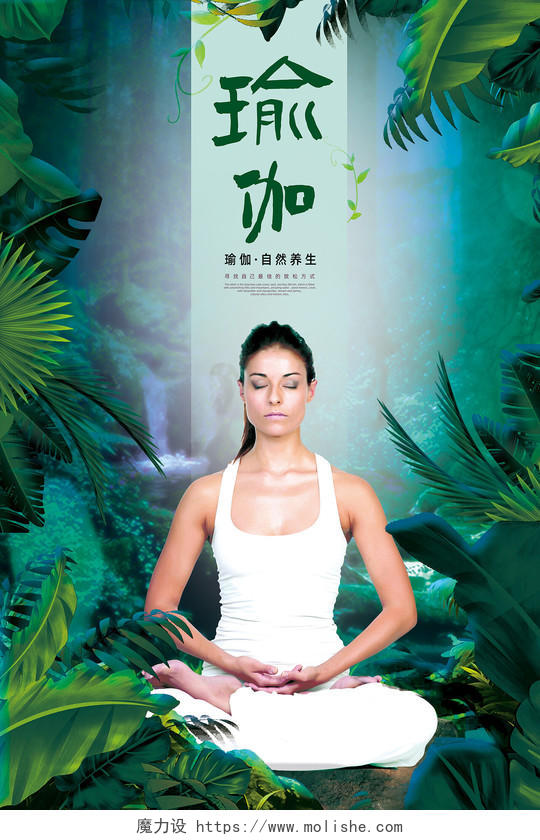 绿色雨林植物自然养生瑜伽海报